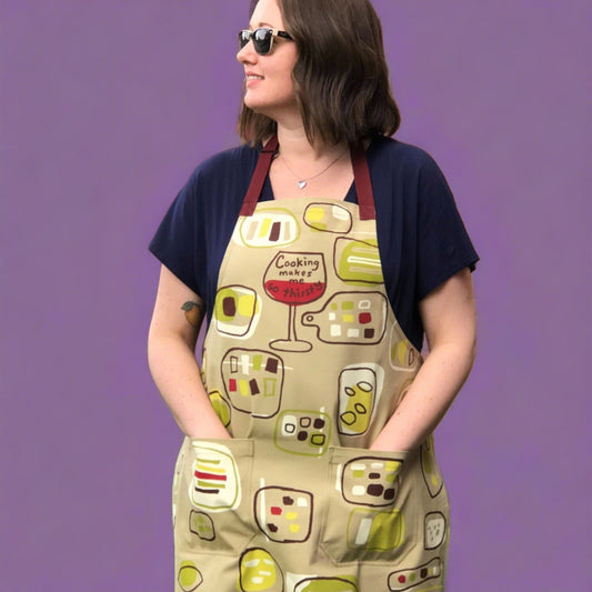Cooking Makes Me So Thirsty Funny Cooking and BBQ Apron Unisex 2 Pockets Adjustable Strap 100% Cotton