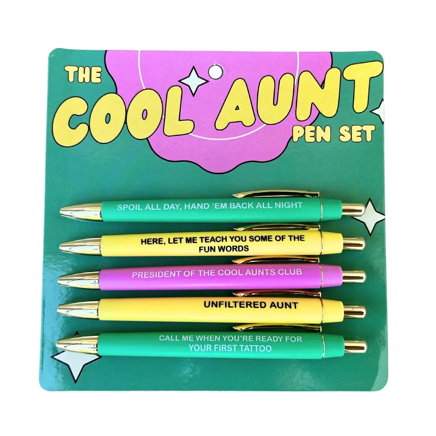Cool Aunt Pen Set | 5 Ballpoint Pens | Spoil all day, hand 'em back all night...