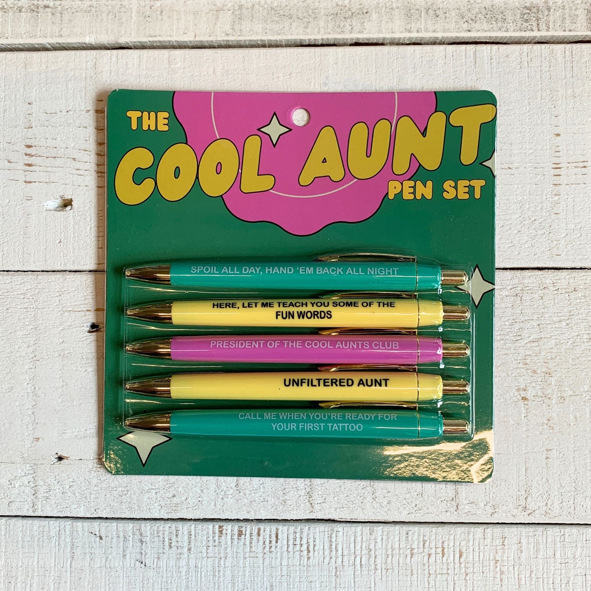 Cool Aunt Pen Set | 5 Ballpoint Pens | Spoil all day, hand 'em back all night...Fun Club