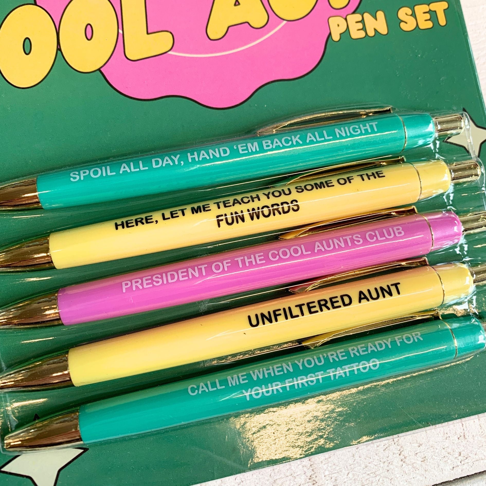 Cool Aunt Pen Set | 5 Ballpoint Pens | Spoil all day, hand 'em back all night...Fun Club