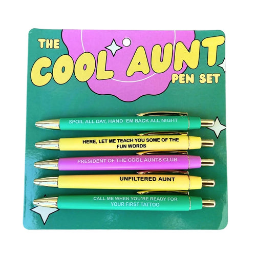 Cool Aunt Pen Set | 5 Ballpoint Pens | Spoil all day, hand 'em back all night...Fun Club