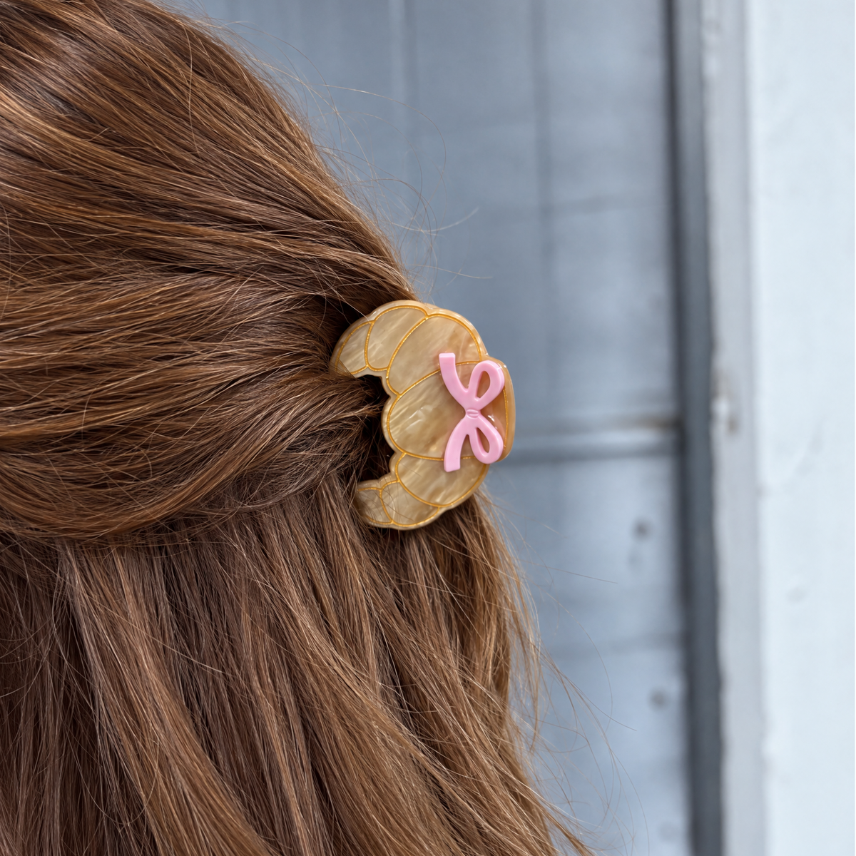 Coquette Croissant Mini Hair Claw with Pink Bows | Velvet Claws | 2.75"-Velvet Claws-The Bullish Store
