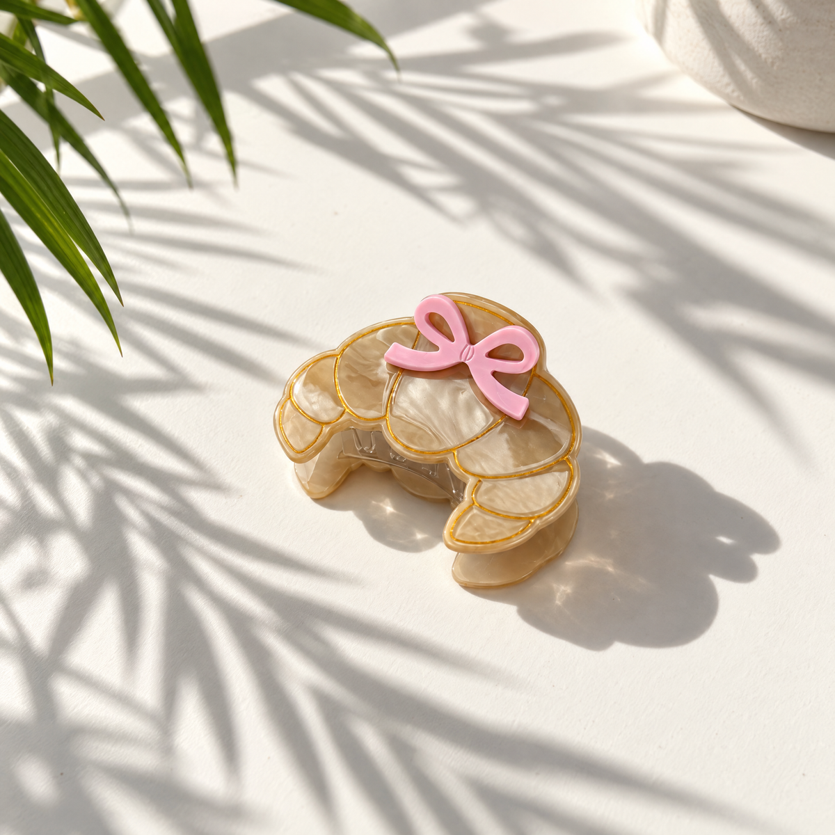 Coquette Croissant Mini Hair Claw with Pink Bows | Velvet Claws | 2.75"-Velvet Claws-The Bullish Store