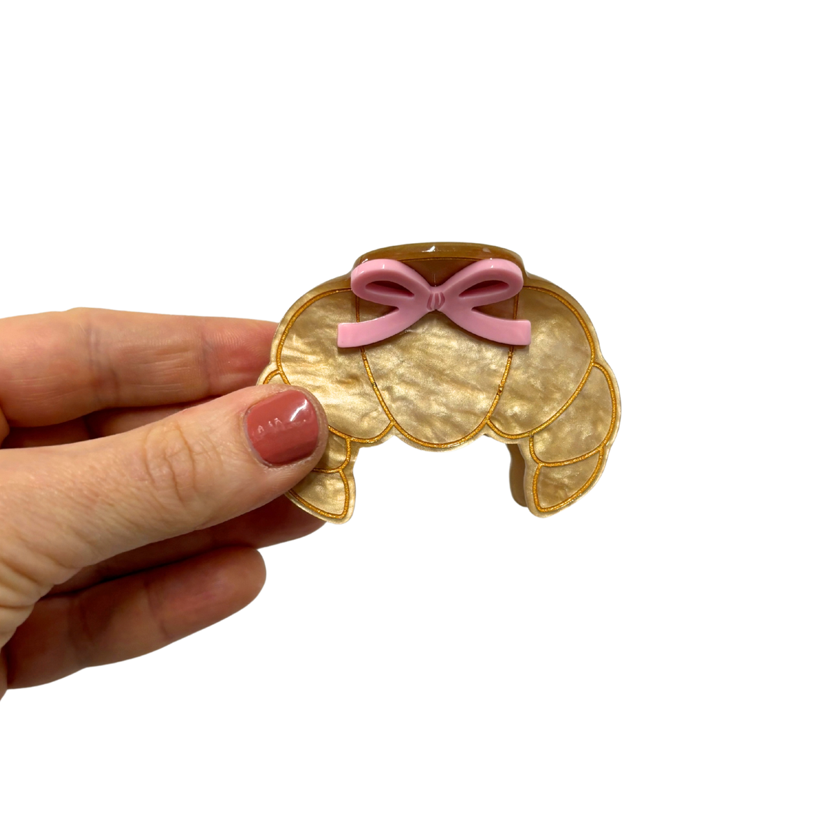 Coquette Croissant Mini Hair Claw with Pink Bows | Velvet Claws | 2.75"-Velvet Claws-The Bullish Store