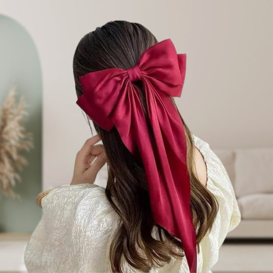 Coquette Drapey Extra Long Hair Bow in Red | Hair Clip in Velvet Travel Bag