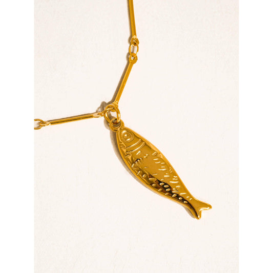 Coralie 18K Gold Non-Tarnish Fish Pendant Chain Necklace – Gold Plated Stainless Steel, Hypoallergenic