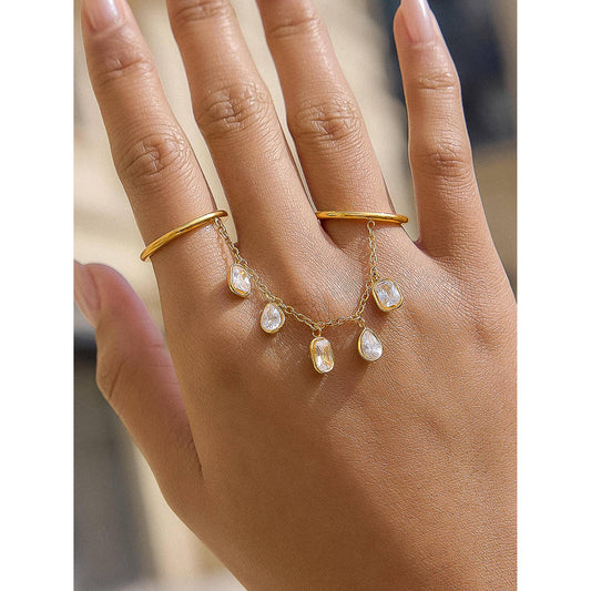 Cosette 18K Gold Non-Tarnish CZ Dangle Circle Drop Ring-Flânerie by MAIQ-The Bullish Store