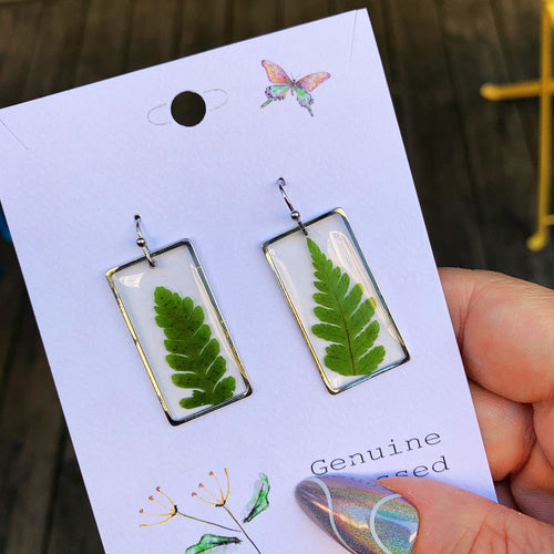 Cottage Floral Dried Fern Earrings | Genuine Pressed Fern Fashion Jewelry