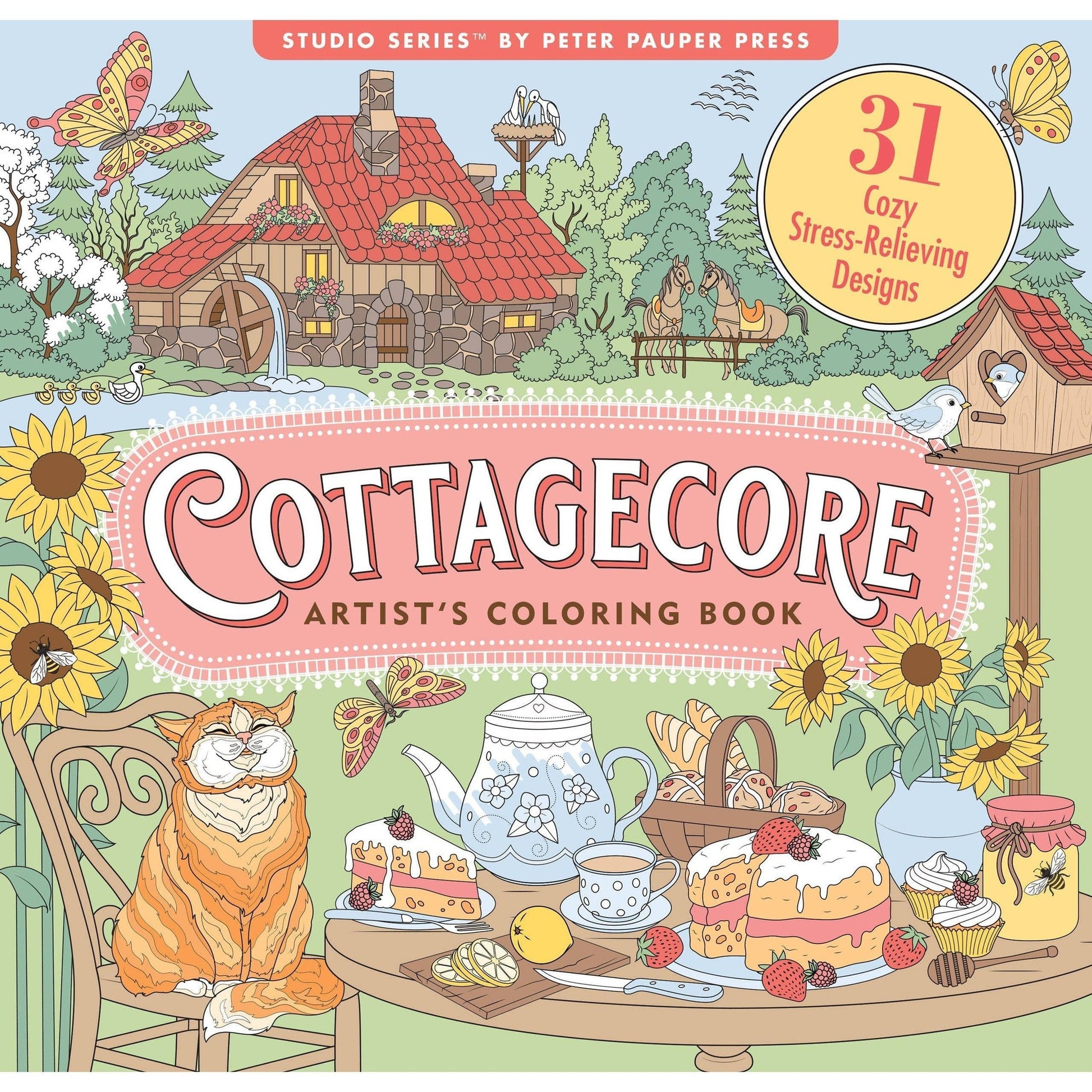 Cottagecore Adult Coloring Book | 31 Cozy Farmhouse Designs
