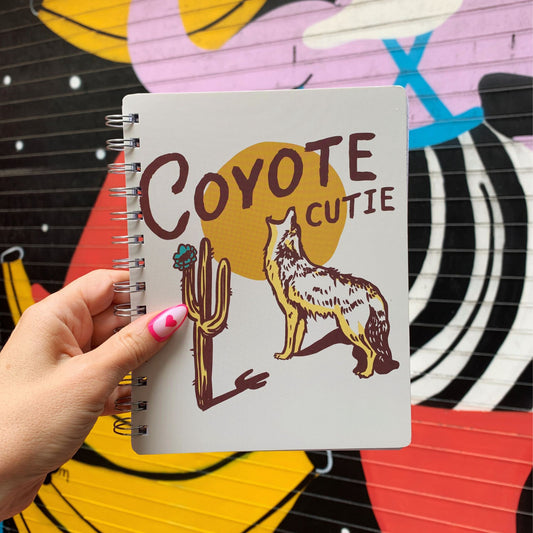 Coyote Cutie Spiral Double-Sided Notebook | Howling Coyote Design Journal | 120 Lined Pages