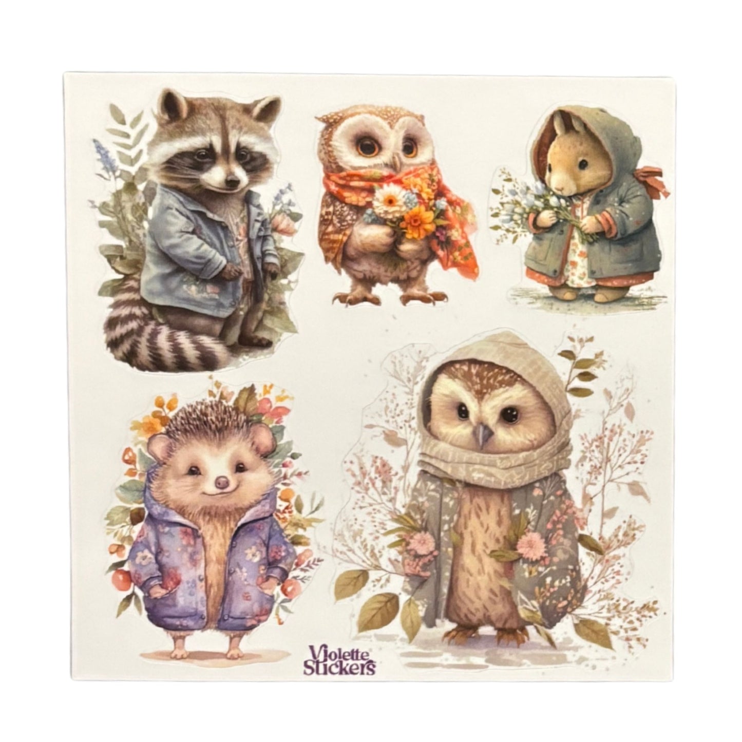 Cozy Animals in Coats Stickers | 4" x 4" | 2 Sheets-Violette Stickers-The Bullish Store