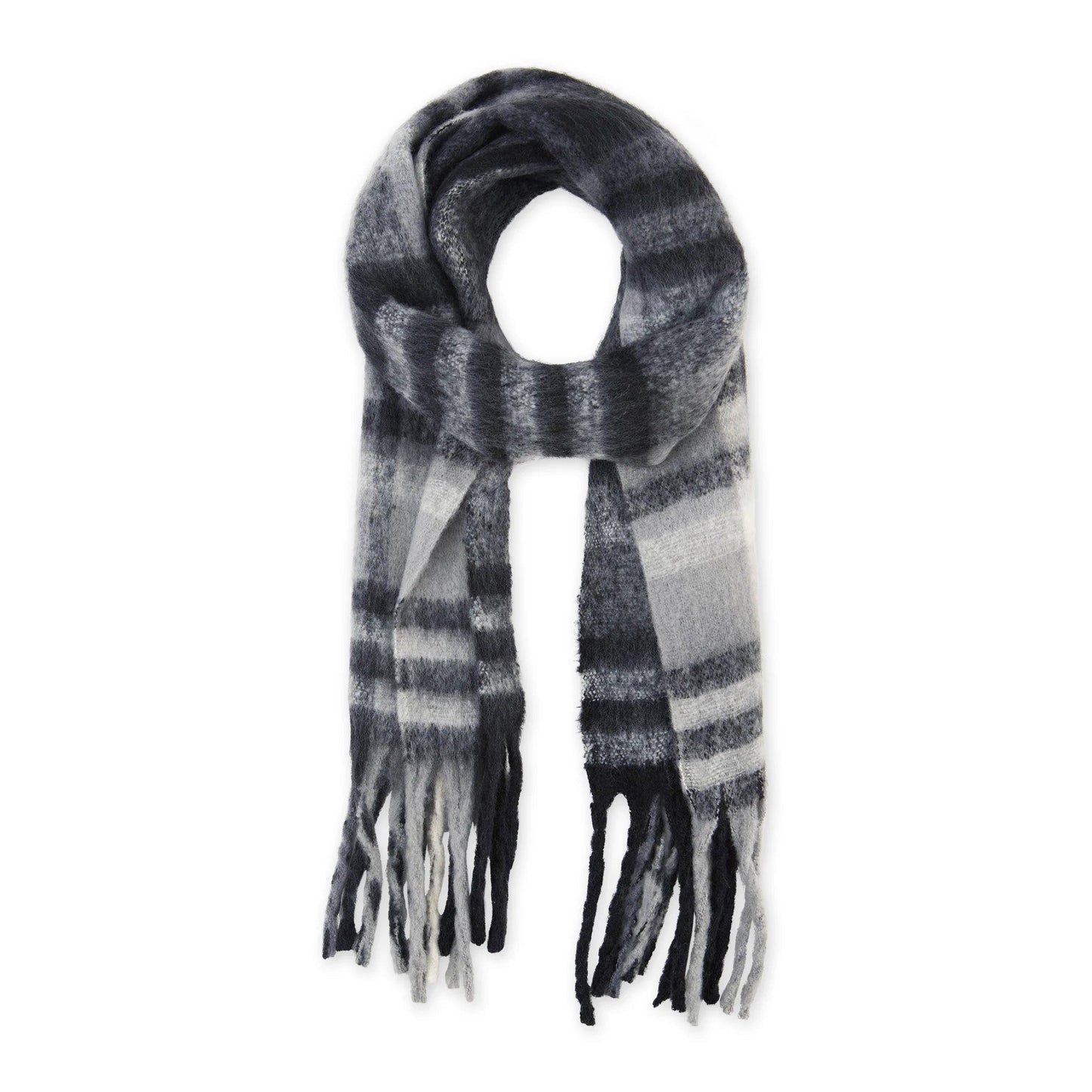 Cozy Plaid Fringe Gray Scarf | Mens / Unisex WinterClassic Plaid Pattern Scarf | 86" x 15"