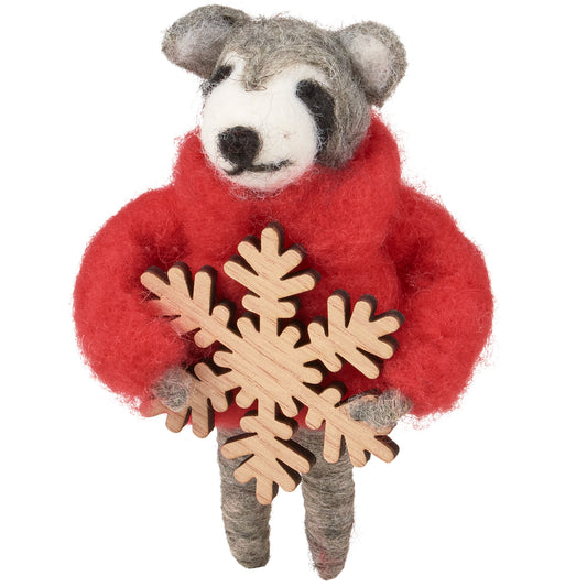 Cozy Sweater Raccoon Critter Holiday Ornament | Decorative Felt Christmas Decor