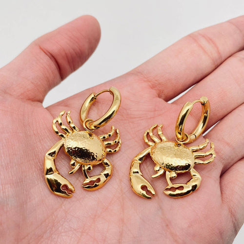 Crab 18k Gold Plated Stainless Steel Huggie Earrings | Women‘s Fashion Earrings