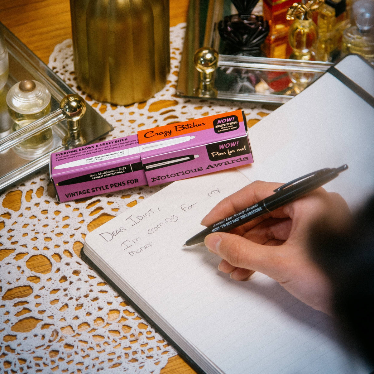 Crazy Bitches Awards Pen Set | 4 Vintage-Style Black Ink Pens
