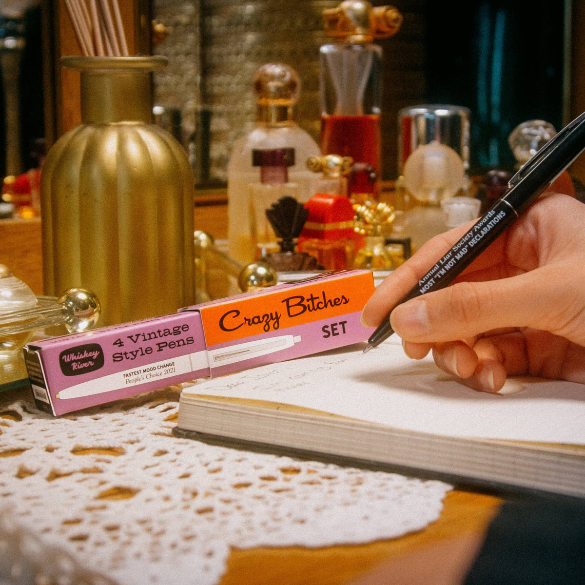 Crazy Bitches Awards Pen Set | 4 Vintage-Style Black Ink Pens
