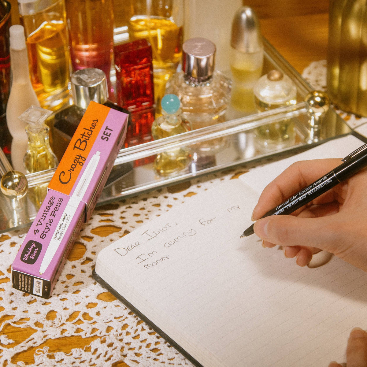 Crazy Bitches Awards Pen Set | 4 Vintage-Style Black Ink Pens