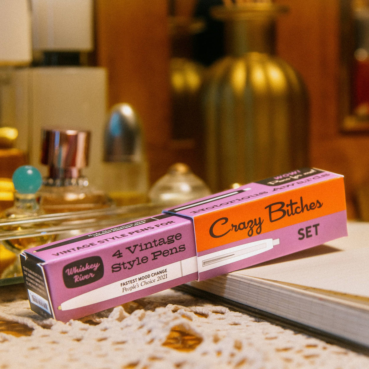 Crazy Bitches Awards Pen Set | 4 Vintage-Style Black Ink Pens