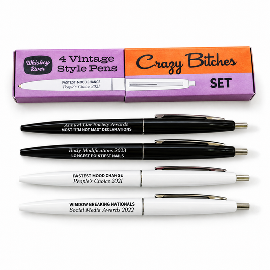 Crazy Bitches Awards Pen Set | 4 Vintage-Style Black Ink Pens-Whiskey River Soap Co.-The Bullish Store