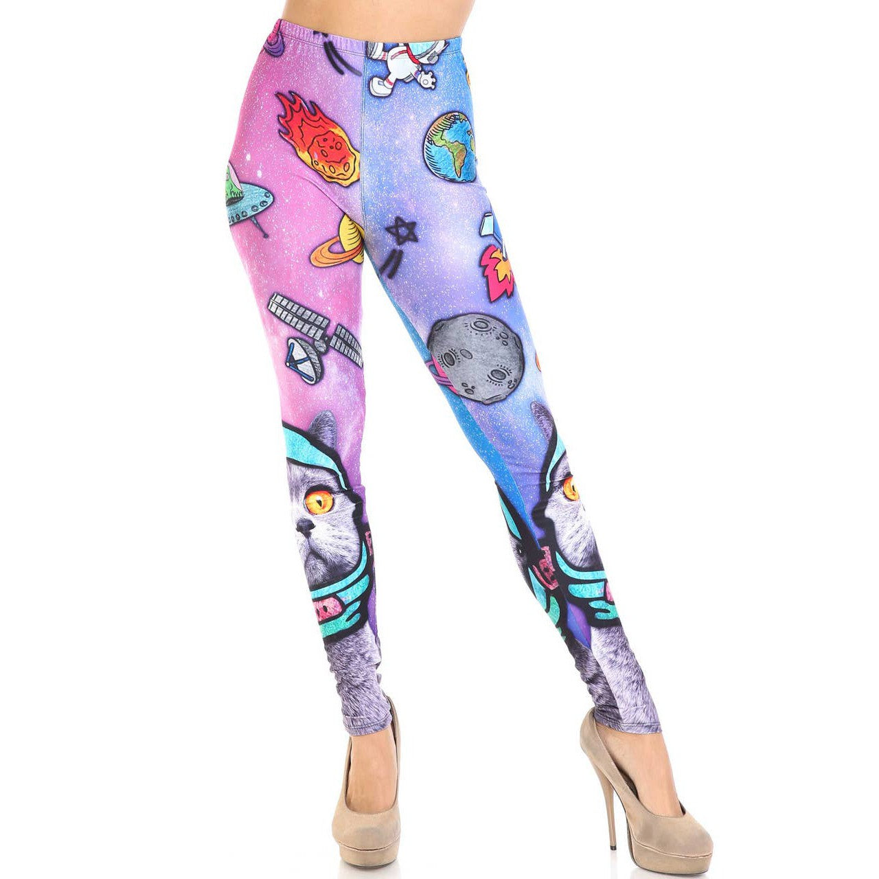 Creamy Soft Space Cat Leggings Sizes 0-5X Plus Size Available