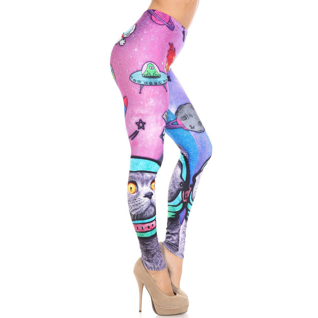 Creamy Soft Space Cat Leggings Sizes 0-5X Plus Size Available