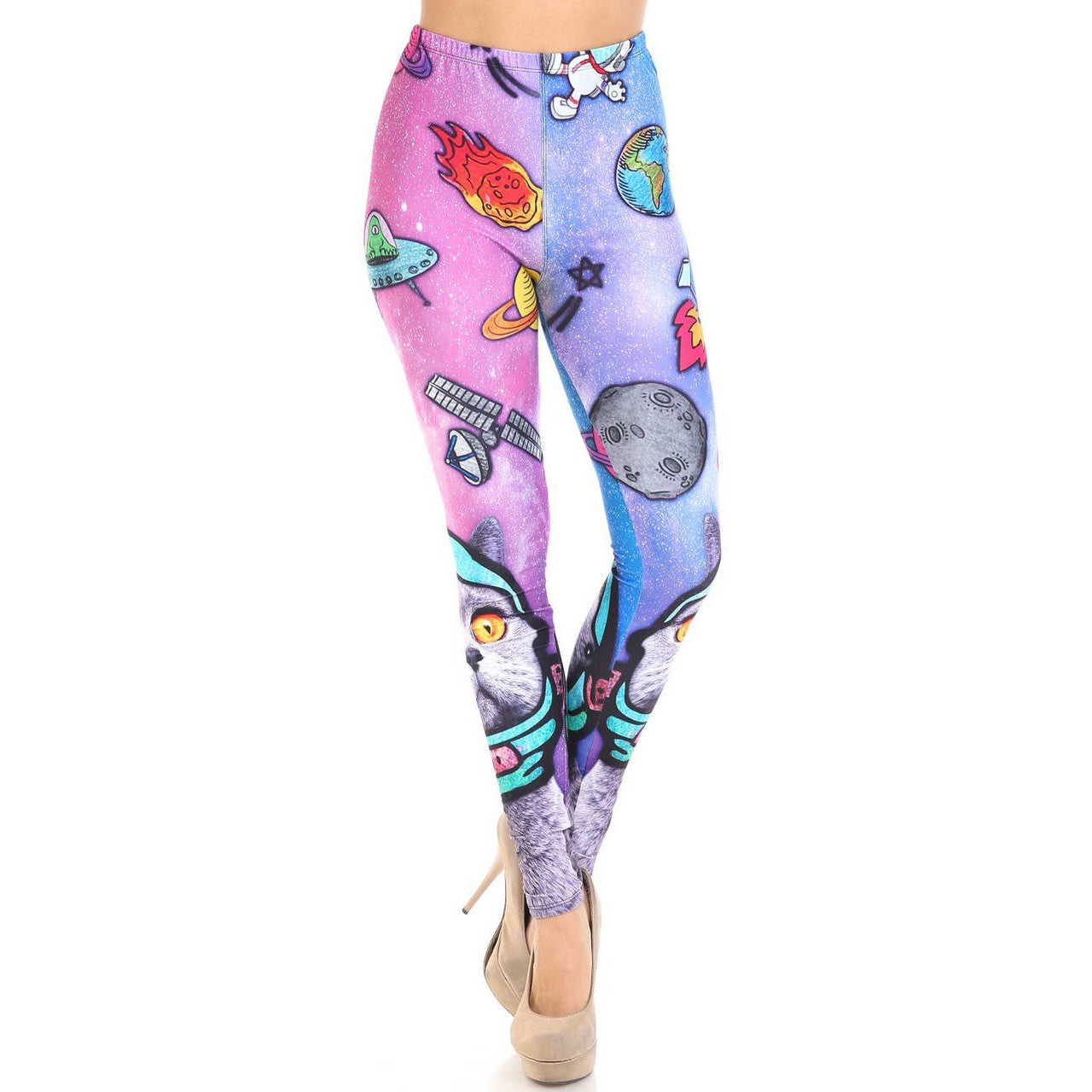 Creamy Soft Space Cat Leggings Sizes 0-5X Plus Size Available