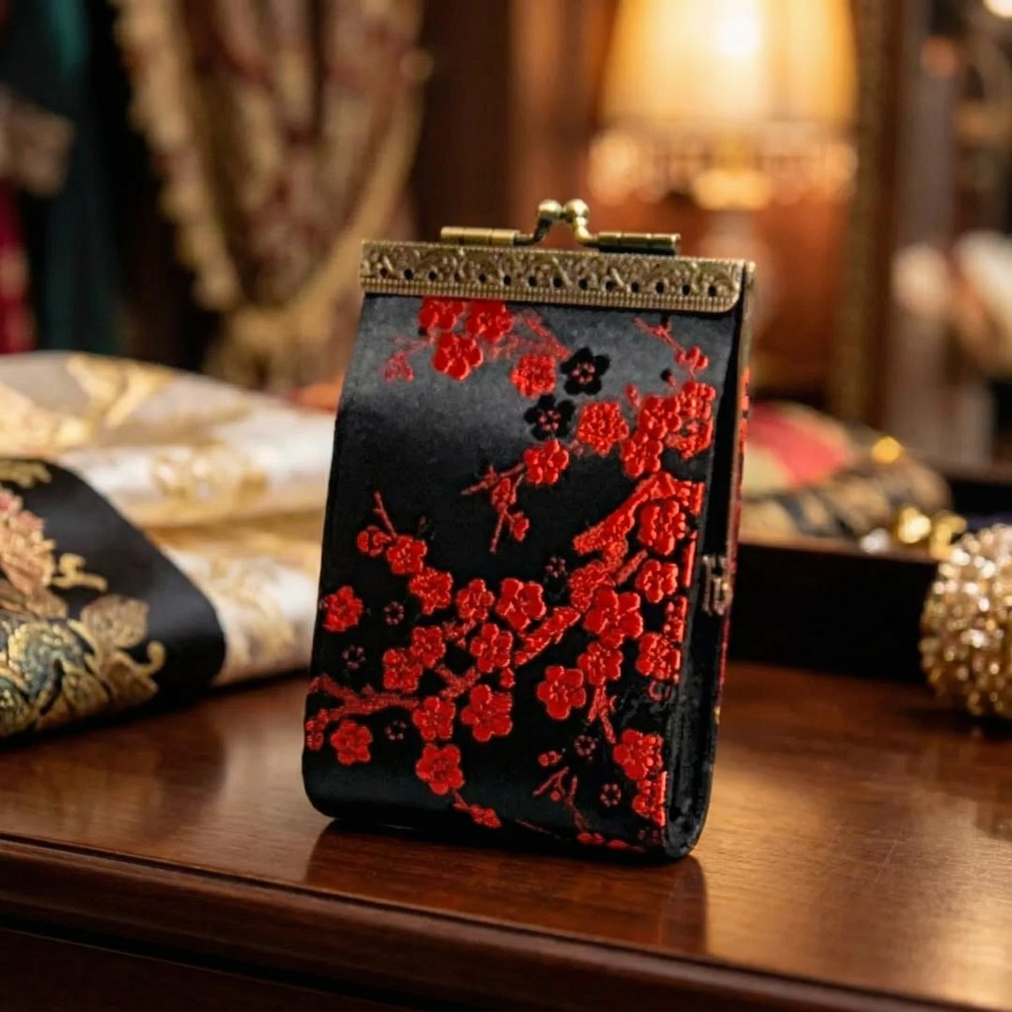 Credit Card Holder in Cherry Blossom Brocade | 10 Slots | RFID Blocking
