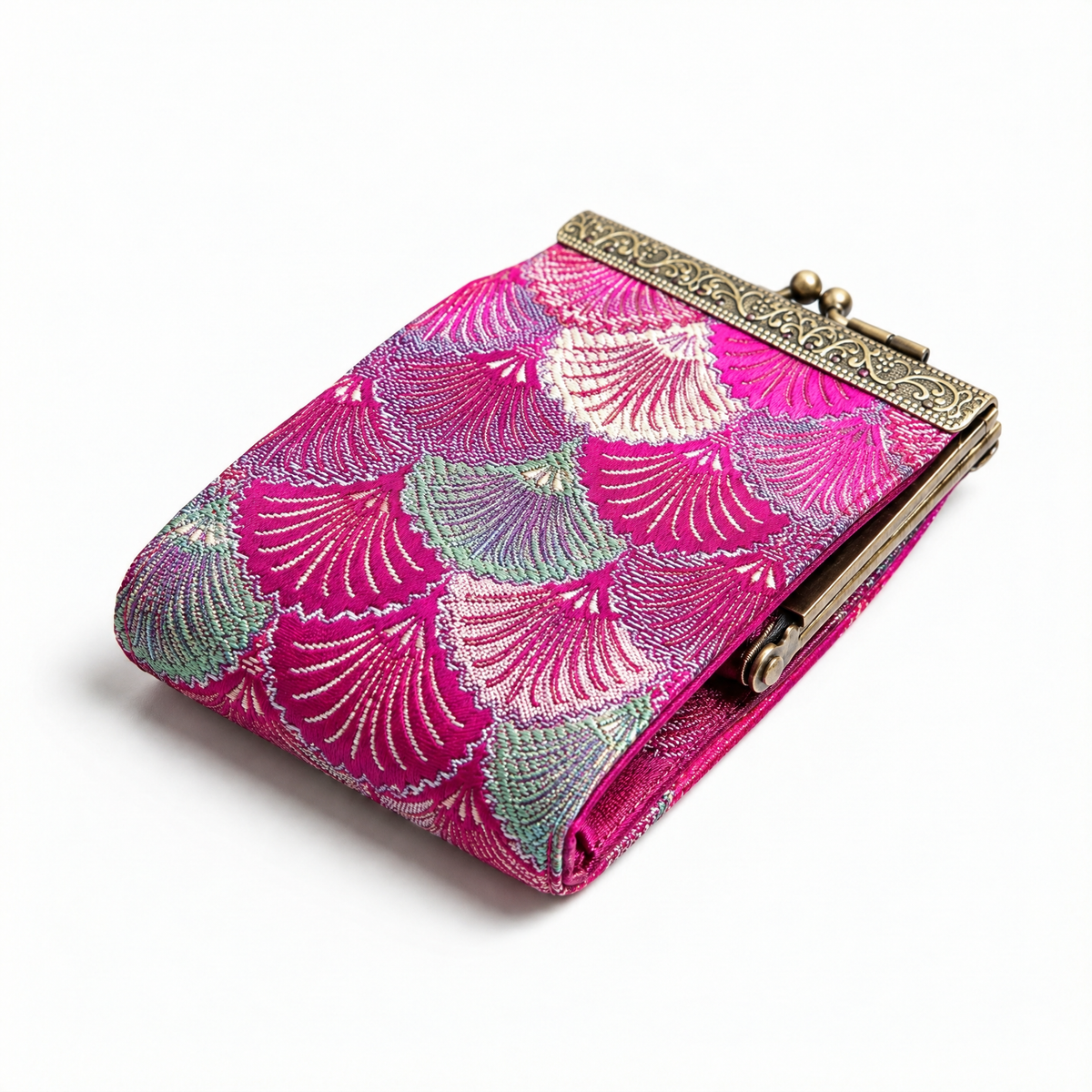 Credit Card Holder in Hot Pink & Green Small Shell Brocade | 10 Slots | RFID Blocking-Cathayana-The Bullish Store