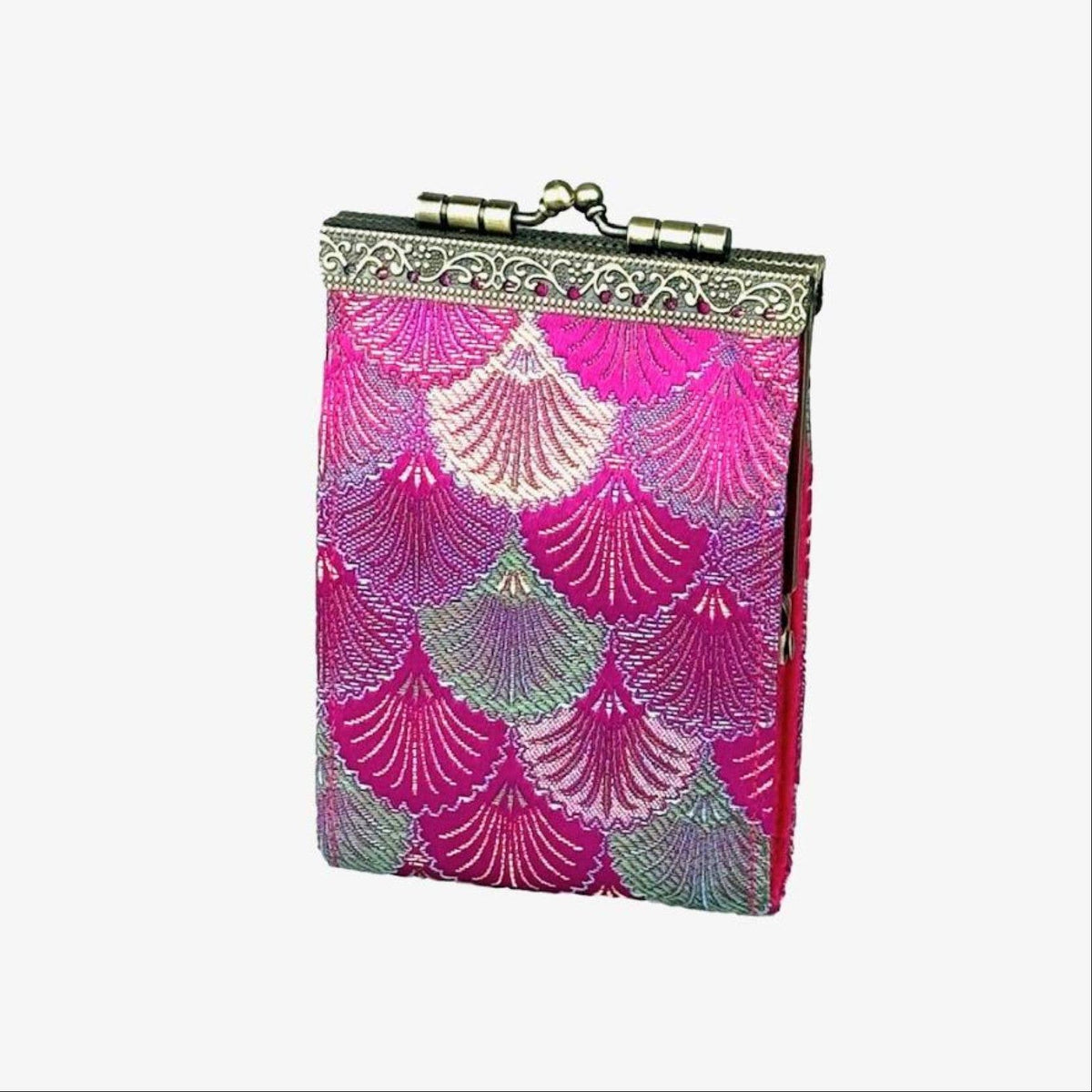 Credit Card Holder in Hot Pink & Green Small Shell Brocade | 10 Slots | RFID Blocking-Cathayana-The Bullish Store