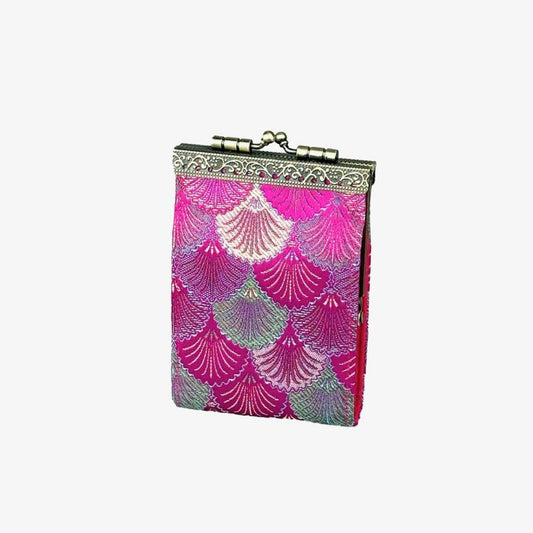 Credit Card Holder in Hot Pink & Green Small Shell Brocade | 10 Slots | RFID Blocking-Cathayana-The Bullish Store