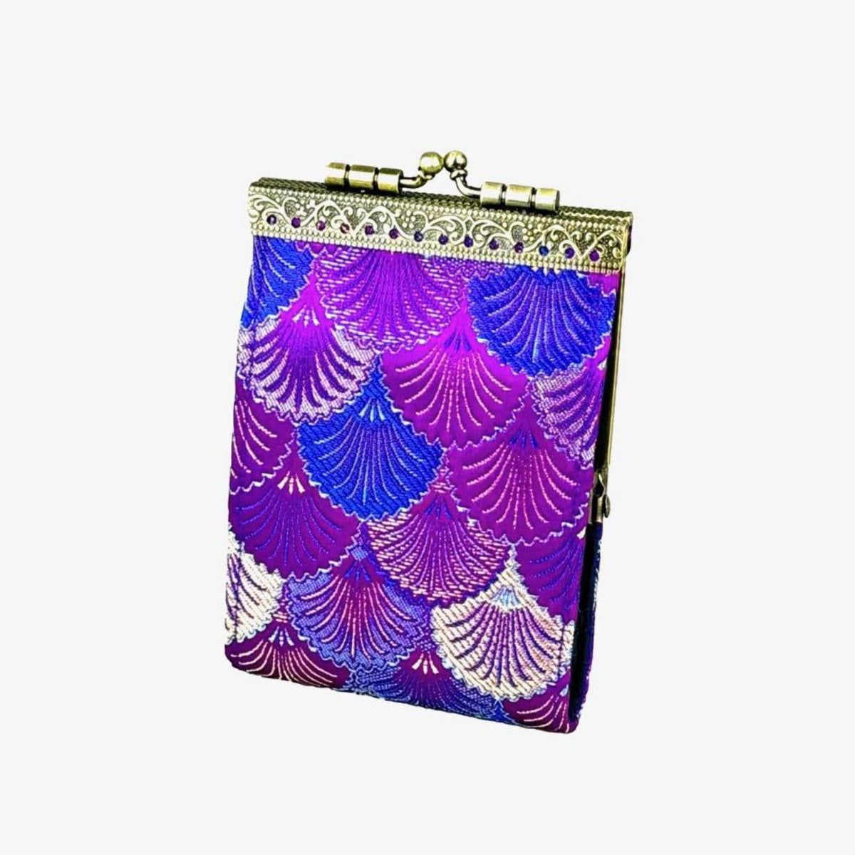 Credit Card Holder in Purple & Navy Blue Small Shell Brocade | 10 Slots | RFID Blocking-Cathayana-The Bullish Store