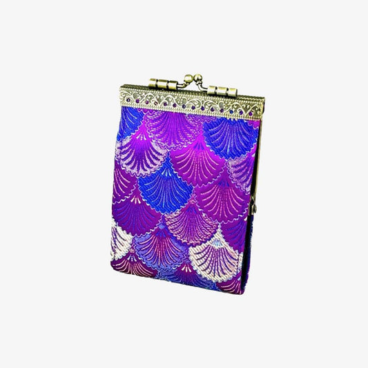 Credit Card Holder in Purple & Navy Blue Small Shell Brocade | 10 Slots | RFID Blocking-Cathayana-The Bullish Store