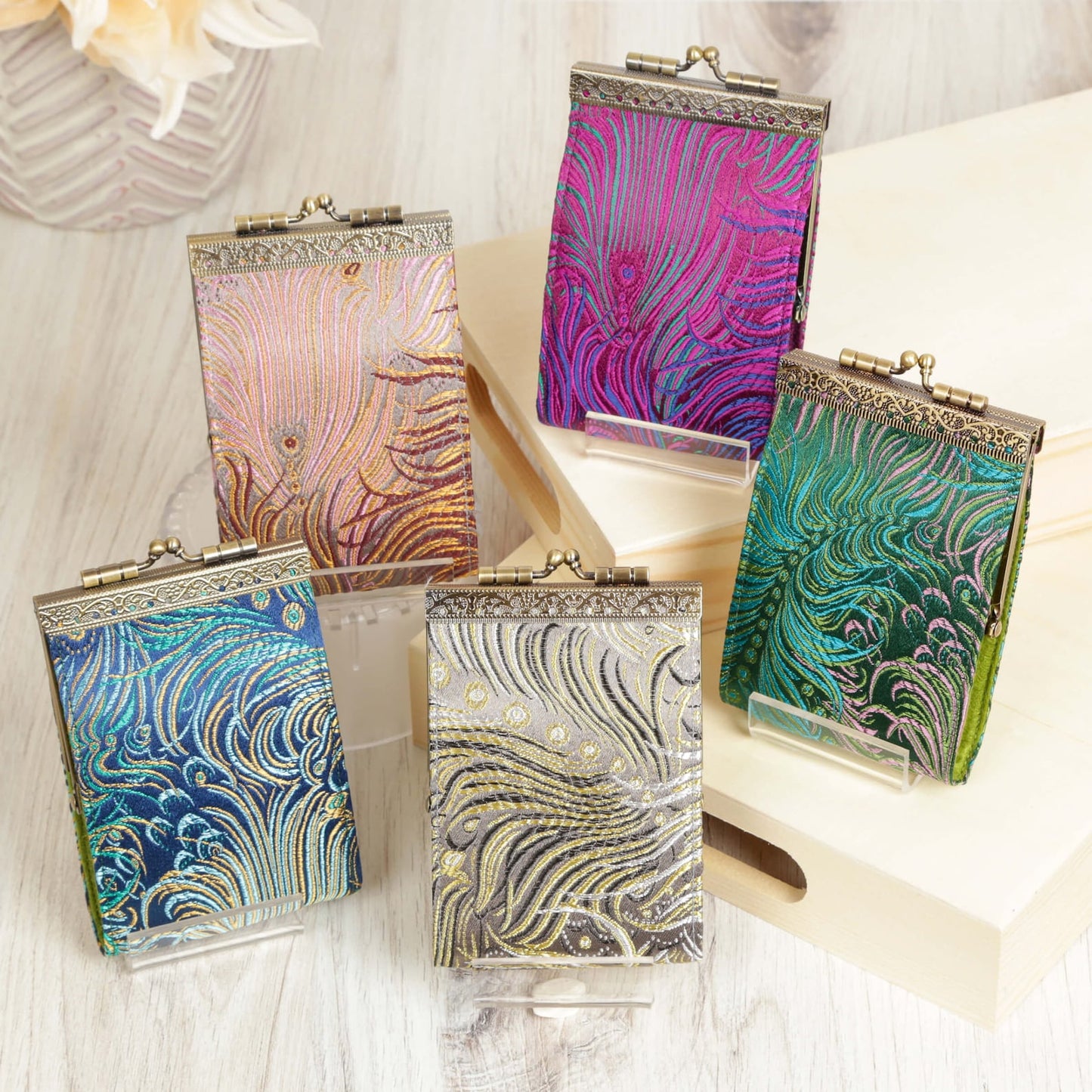 Credit Card Holder in Purple and Blue Peacock | 10 Slots | RFID Blocking
