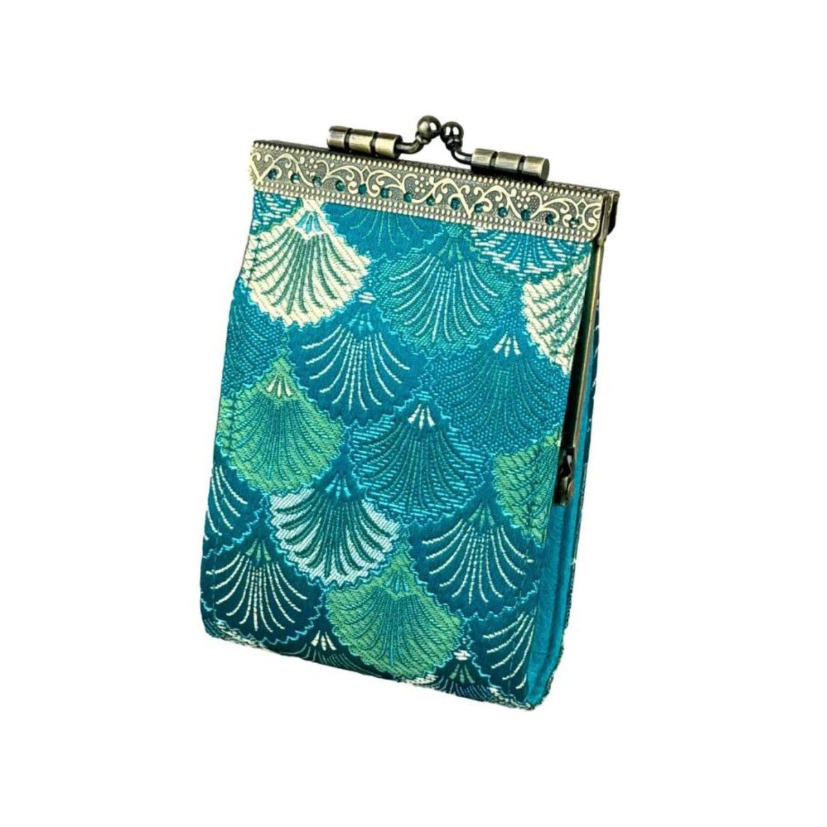 Teal credit card holder with shell pattern