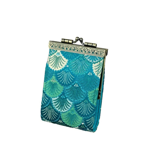 Teal credit card holder with shell pattern