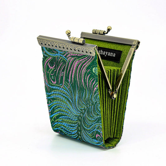 Credit Card Holder in Teal and Pink Peacock | 10 Slots | RFID Blocking