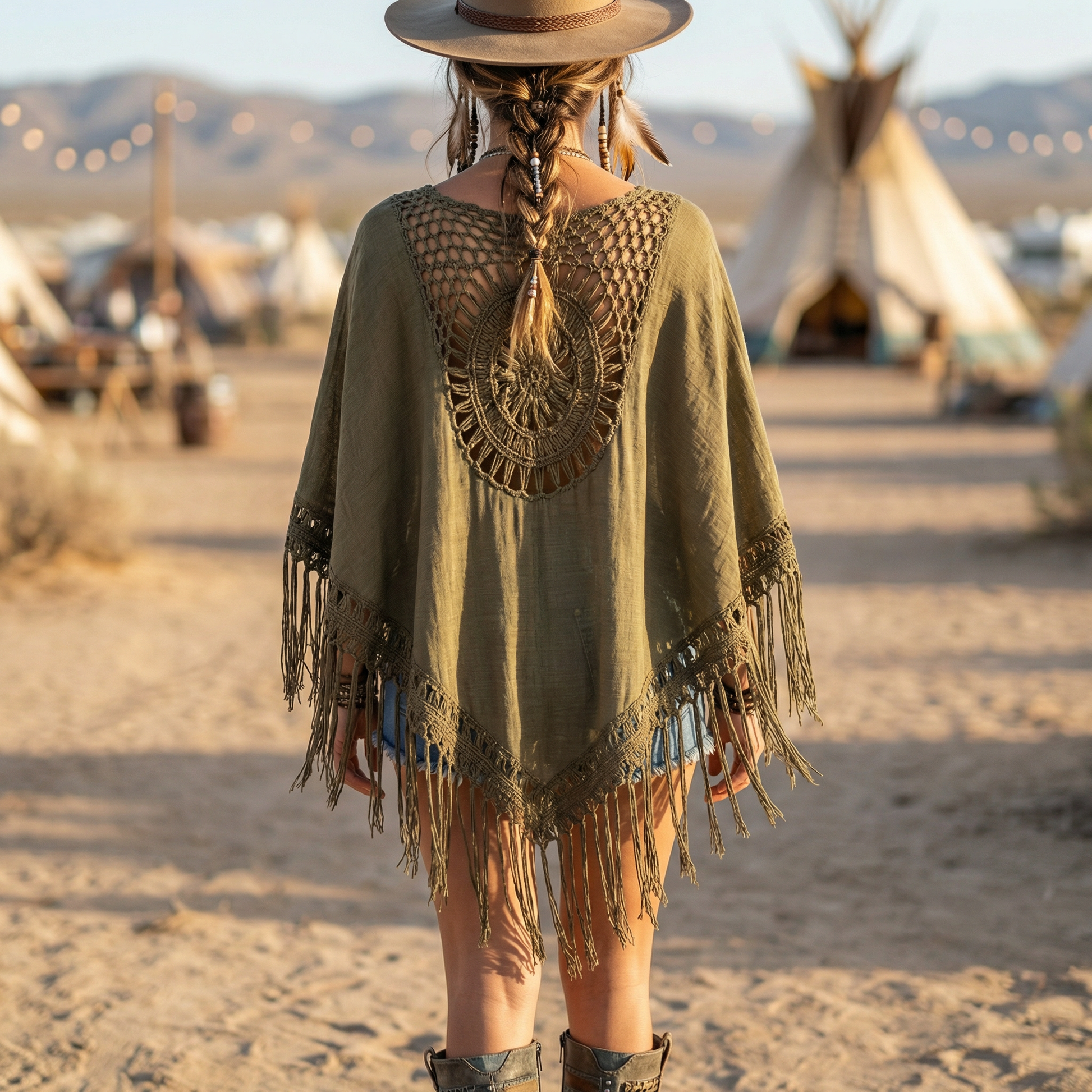 Crochet Back Tasseled Kimono | Bohemian Theme Cardigan Beachwear Cover-up