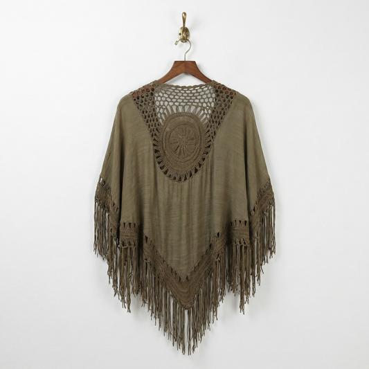 Crochet Back Tasseled Kimono | Bohemian Theme Cardigan Beachwear Cover-up