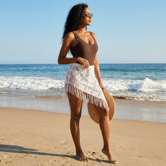 Crochet Cover Up Skirt | White Retro Knit Swim Cover Up | Beach & Poolside Cover Up
