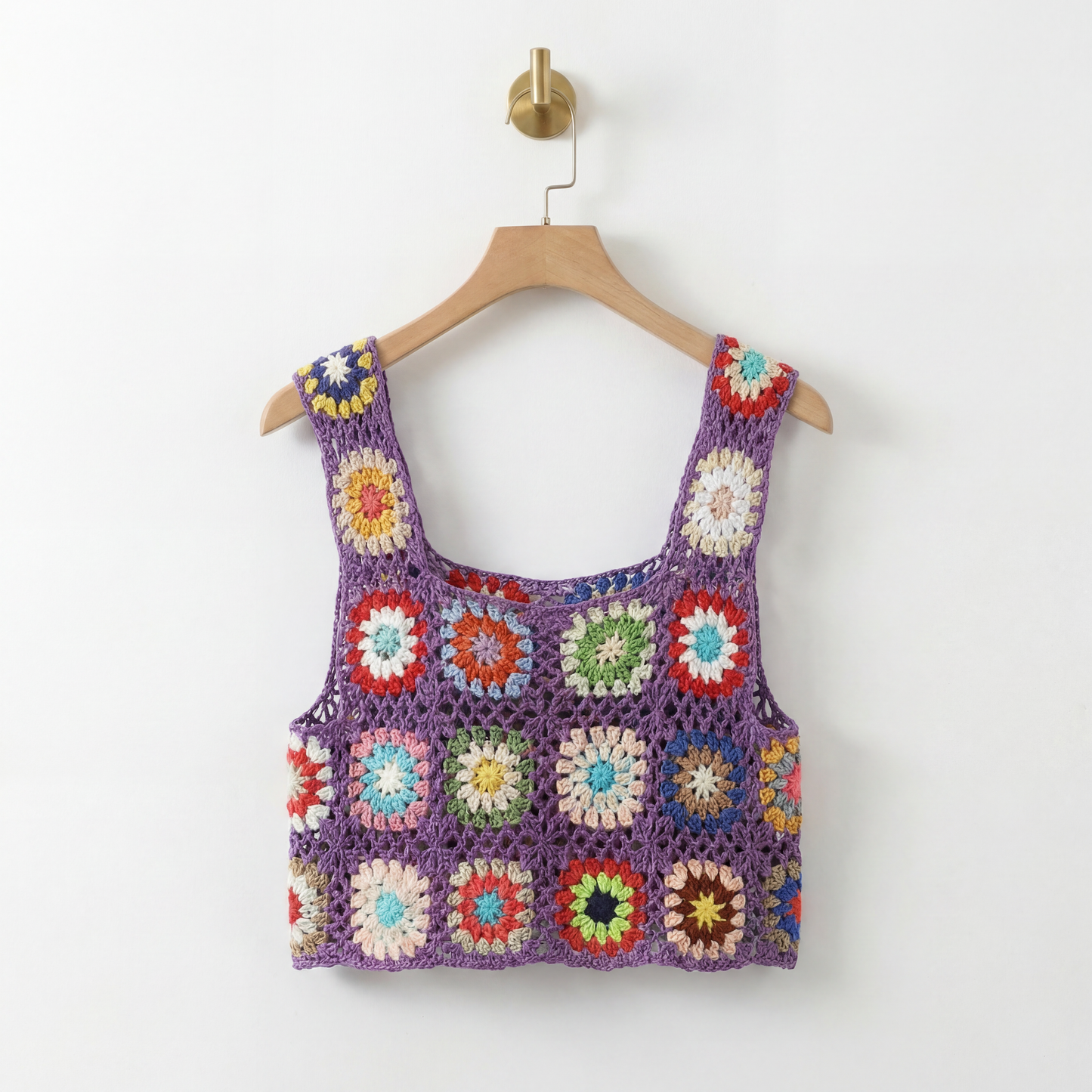Crochet Crop Top in Blue or Purple | Novelty Knit Cropped Top | Boho Style Knit Tank