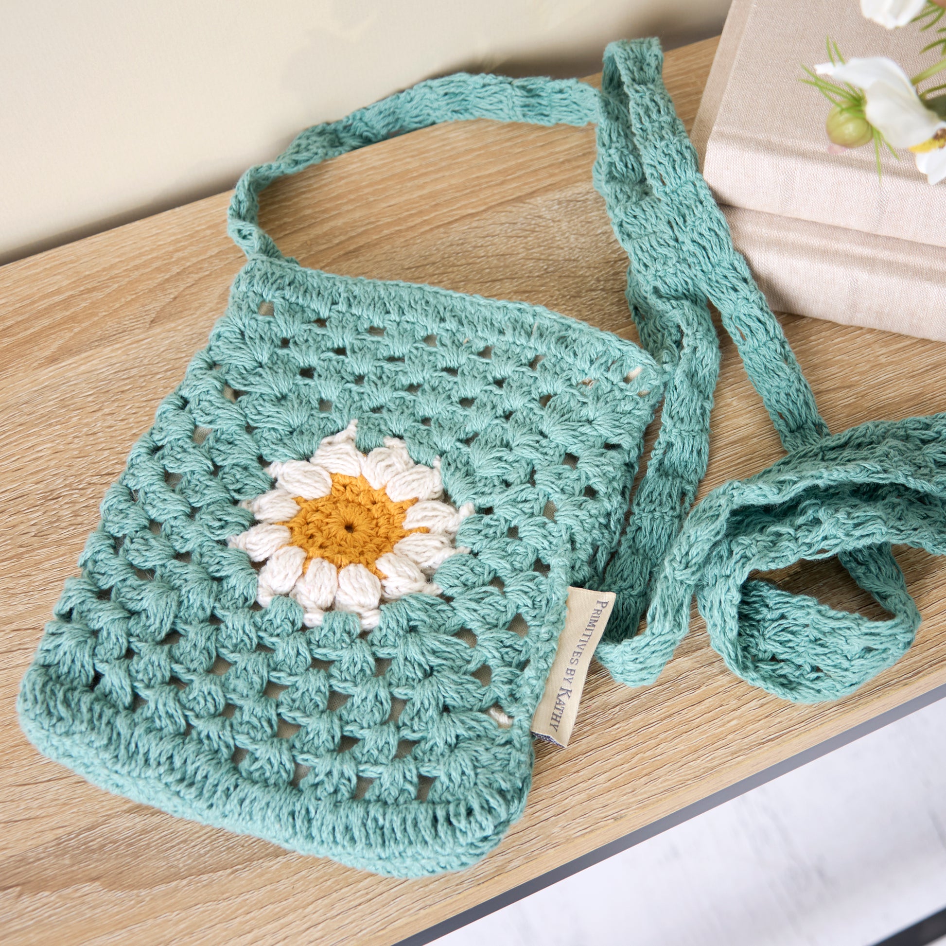 Daisy Crossbody Bag | Cotton Shoulder Sling Handbag | 6.5" x 8"
