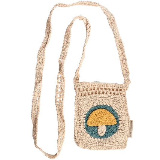Crochet Mushroom Crossbody Bag | Boho Body Handbag | 8" x 8"