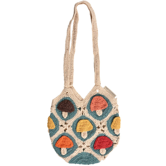 Crochet Mushroom Tote Bag | Everyday Nature-themed Bag | 10" x 12"