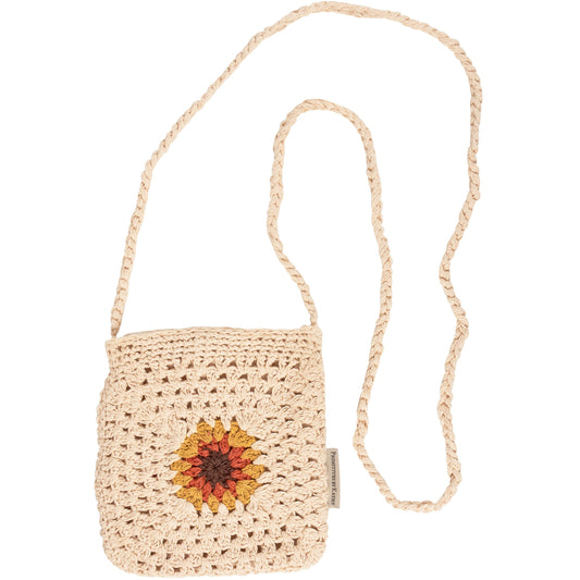 Crochet Sunflower Crossbody Bag | Shoulder Sling Handbag | 8" x 8"