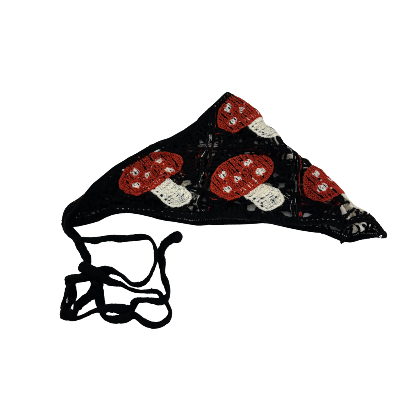 Crocheted Mushroom Hair Kerchief | Red Mushrooms, Bandana-Style in 2 Colors