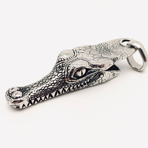 Crocodile Head Titanium Steel Pendant | Silver Necklace Charm
