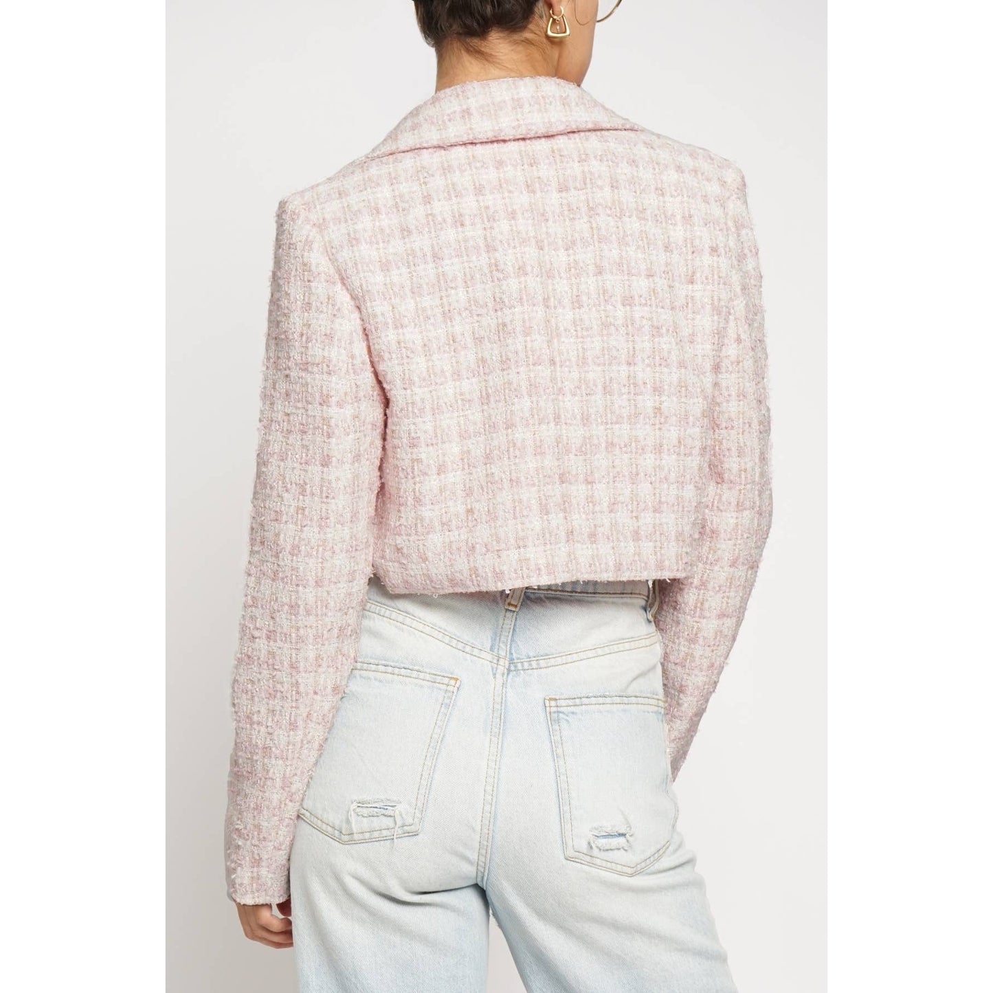 Cropped Boucle Jacket in Pink [Size Options: SM-L]