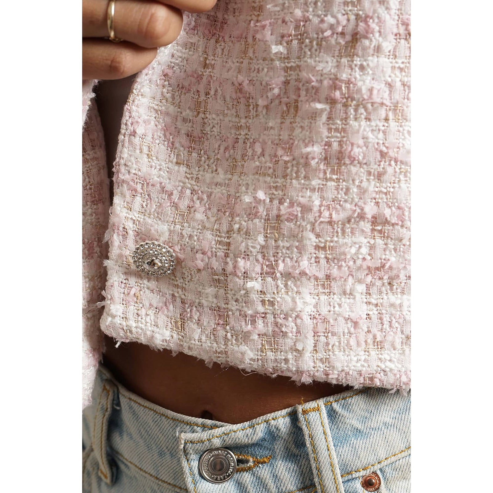 Cropped Boucle Jacket in Pink [Size Options: SM-L]