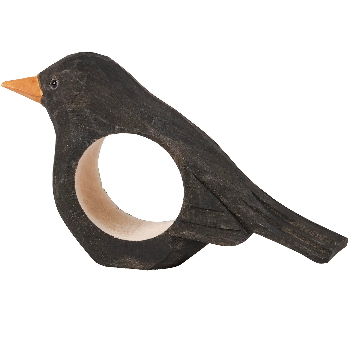 Crow Napkin Ring | Wooden Sculpted Black Bird Serviette Ring Table Napkin Holder | 4" x 2.75"