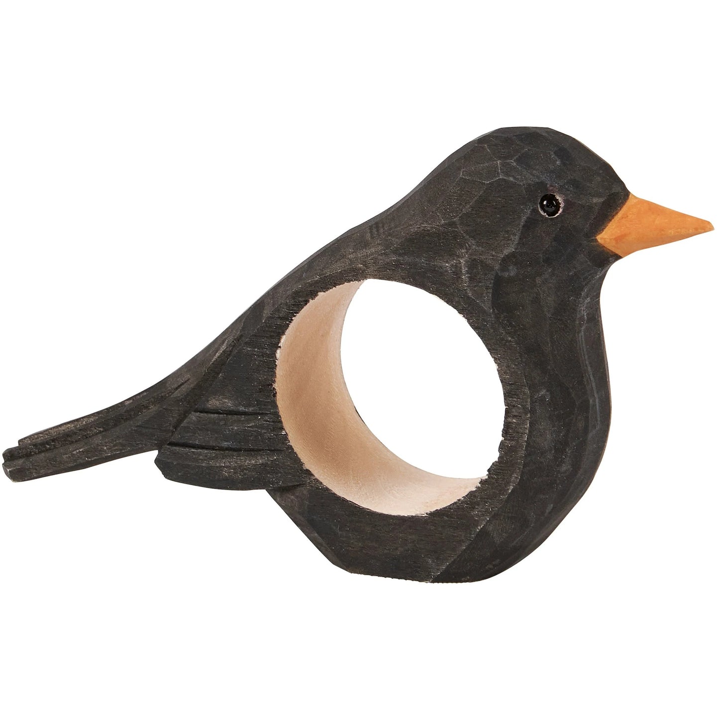 Crow Napkin Ring | Wooden Sculpted Black Bird Serviette Ring Table Napkin Holder | 4" x 2.75"